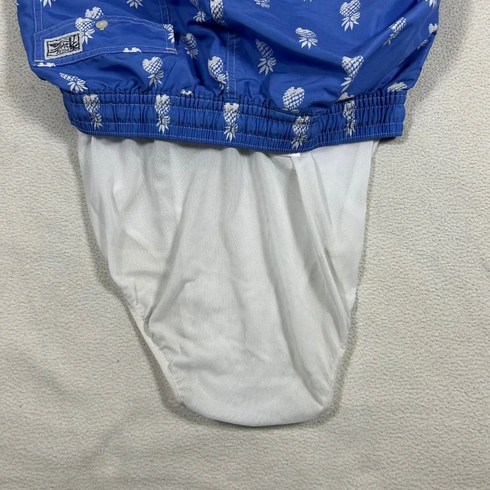 Polo Ralph Lauren Swim Trunks Mens Large Blue Pineapple Print Mesh Lined Shorts